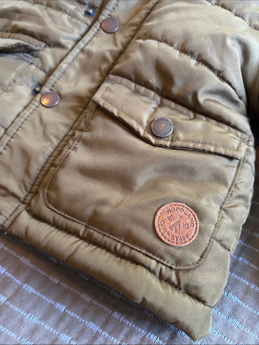 Little Me Baby Olive Green Hooded Puffer Jacket Fleece Lined Size 12M - Picture 4 of 7